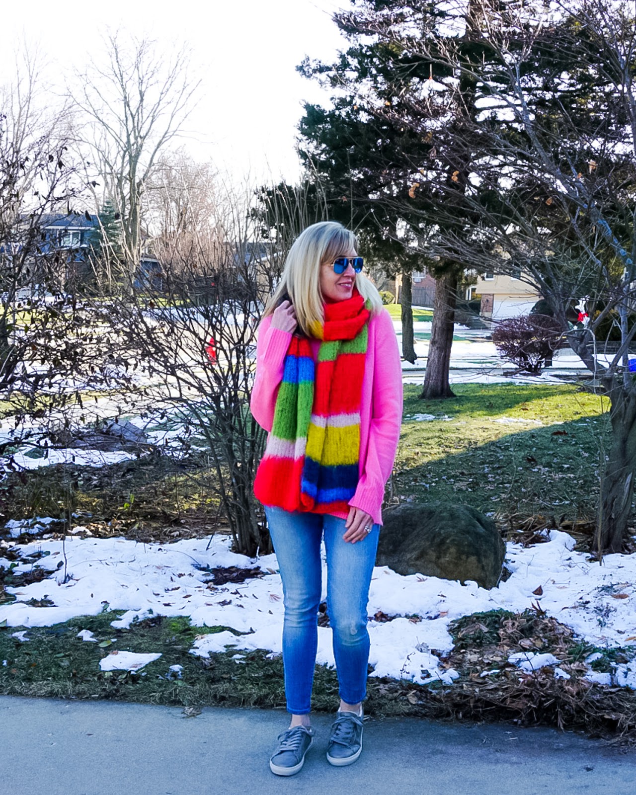 A Cozy Pink Sweater Outfit to Wear this Winter Doused in Pink
